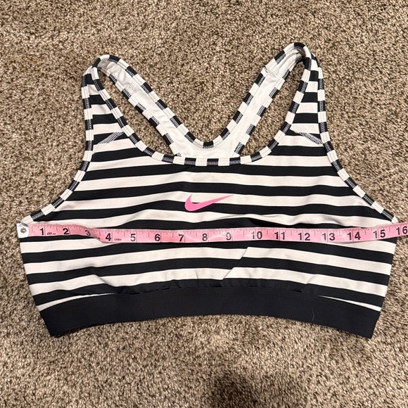 Nike | Black White Stripped Sports Bra w/ Pink Swoosh & Racerback - Picture 7 of 8